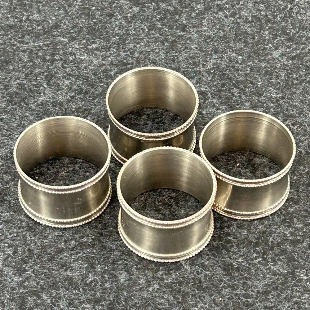 Silver Tone Beaded Rim Napkin Rings Set of 4 Vintage Style Table Decor